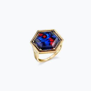Indigo and Red African Butterfly Wing Spencer Portrait Ring