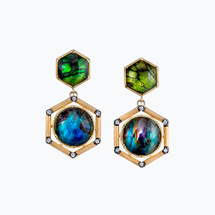 Peridot Butterfly Wing and Abalone Spencer Portrait Earrings