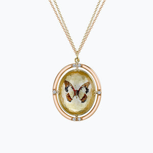 Double-Sided Gold-Dusted Butterfly Necklace in Yellow Gold