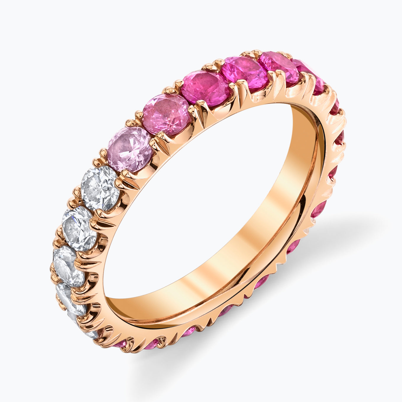 Ombre Pink Sapphire to Diamond Eternity Band